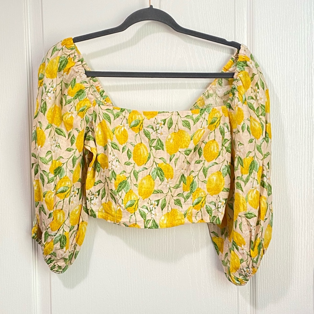 NWOT Olivia By Livro Lemon Blossom Linen Crop Top